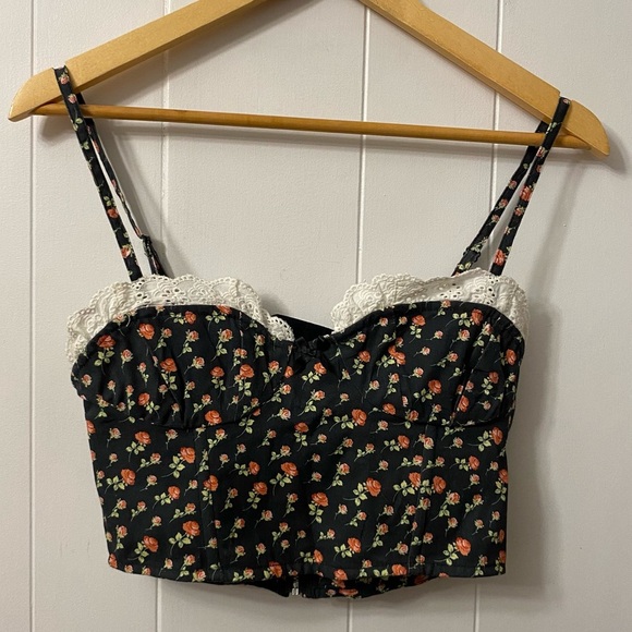 For Love and Lemons Camille Top Black Floral Crop Corset Flowers Roses Frills - Picture 5 of 14